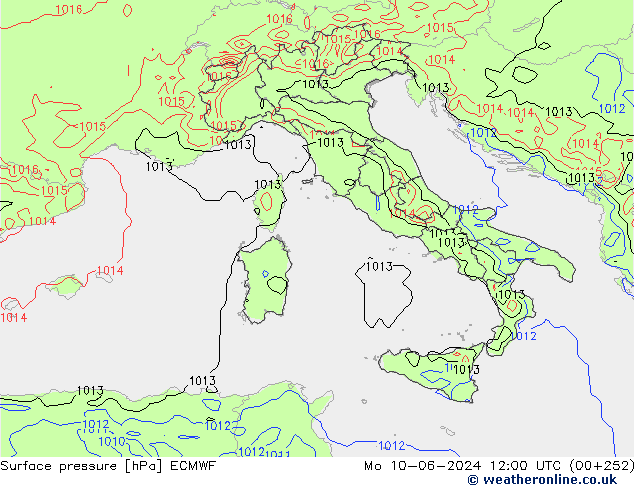 pressão do solo ECMWF Seg 10.06.2024 12 UTC