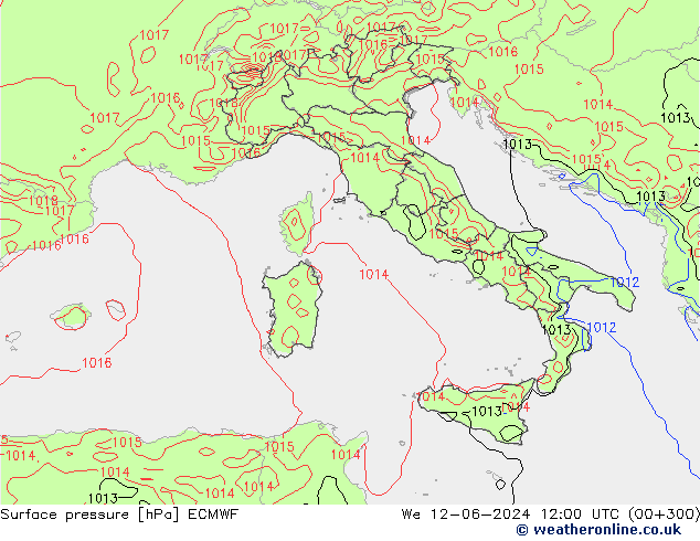 Surface pressure ECMWF We 12.06.2024 12 UTC