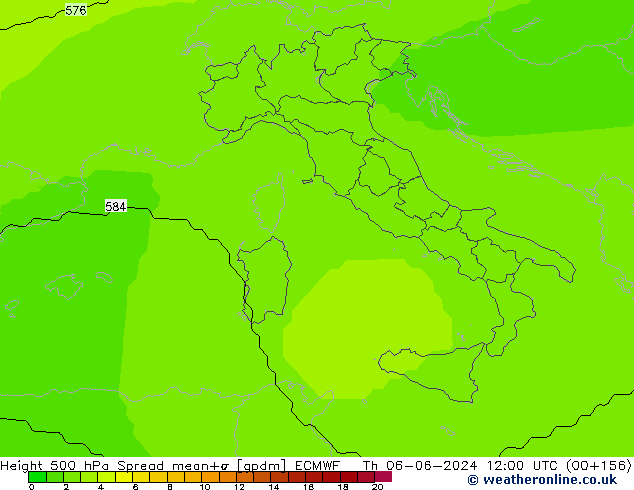 Height 500 hPa Spread ECMWF Qui 06.06.2024 12 UTC