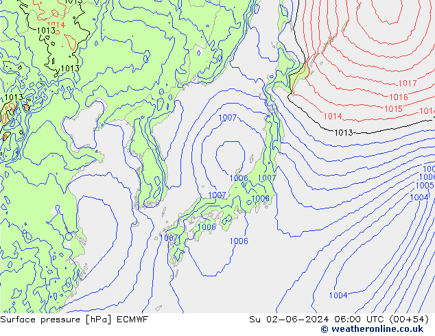 pressão do solo ECMWF Dom 02.06.2024 06 UTC