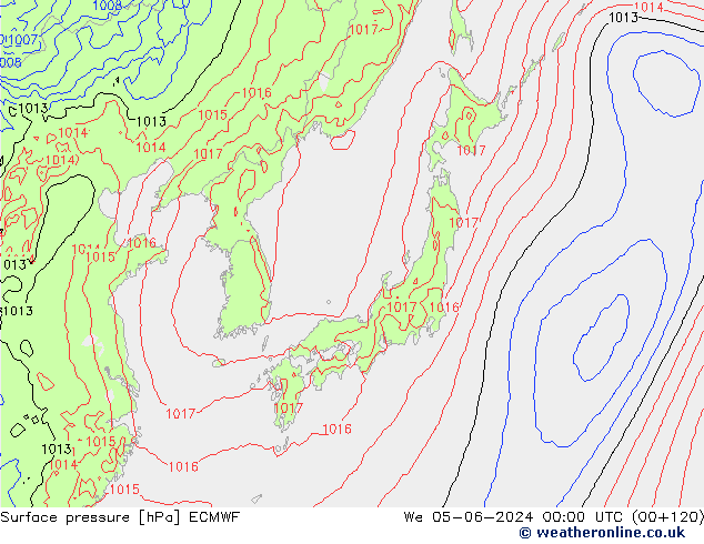Atmosférický tlak ECMWF St 05.06.2024 00 UTC