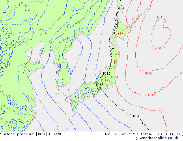 приземное давление ECMWF пн 10.06.2024 00 UTC