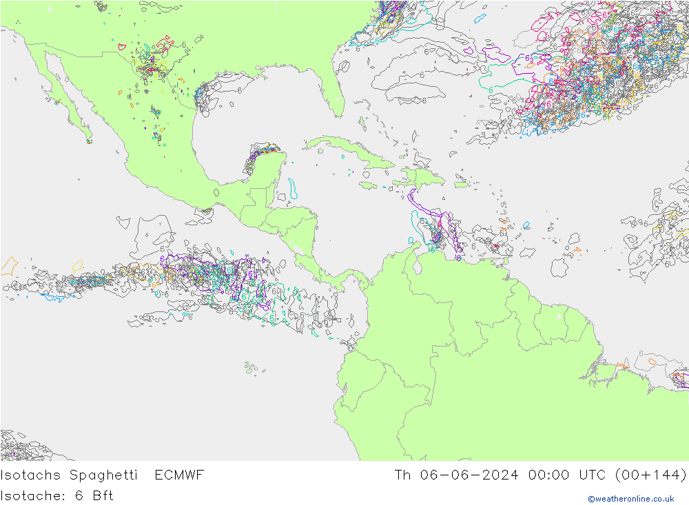 Isotachs Spaghetti ECMWF Th 06.06.2024 00 UTC