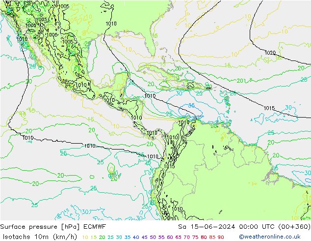 Isotachs (kph) ECMWF So 15.06.2024 00 UTC