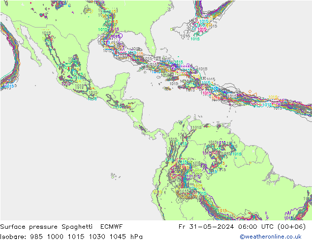 Luchtdruk op zeeniveau Spaghetti ECMWF vr 31.05.2024 06 UTC