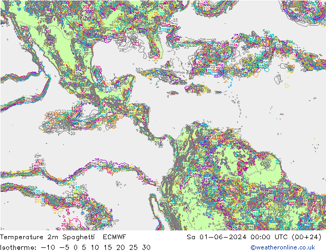 Temperature 2m Spaghetti ECMWF Sa 01.06.2024 00 UTC