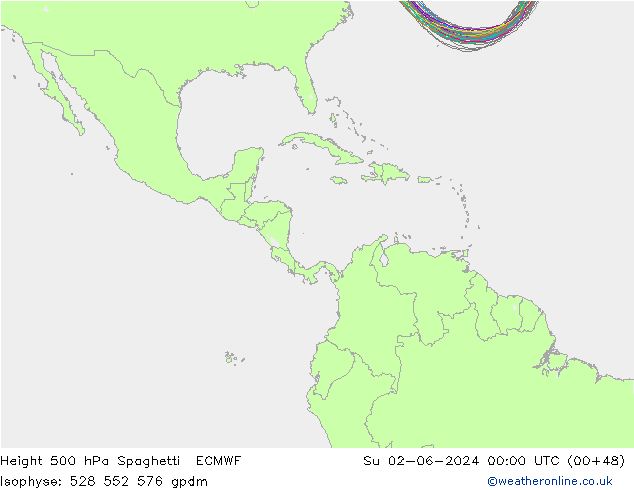 Height 500 hPa Spaghetti ECMWF Dom 02.06.2024 00 UTC