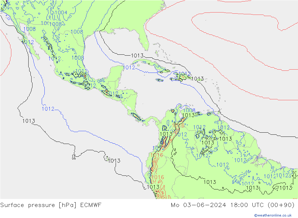 Surface pressure ECMWF Mo 03.06.2024 18 UTC