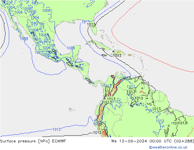 pressão do solo ECMWF Qua 12.06.2024 00 UTC