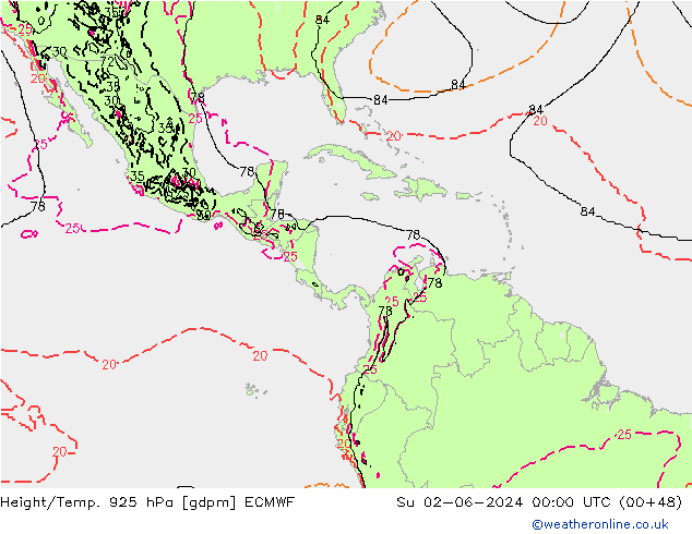 Yükseklik/Sıc. 925 hPa ECMWF Paz 02.06.2024 00 UTC