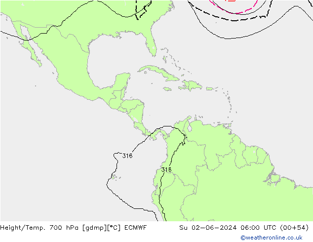 Height/Temp. 700 hPa ECMWF Su 02.06.2024 06 UTC