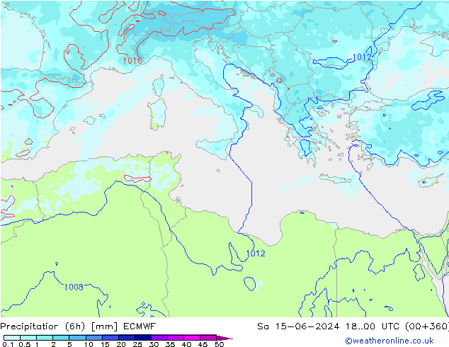 Precipitation (6h) ECMWF Sa 15.06.2024 00 UTC