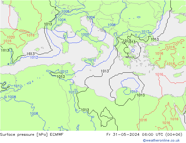 Presión superficial ECMWF vie 31.05.2024 06 UTC