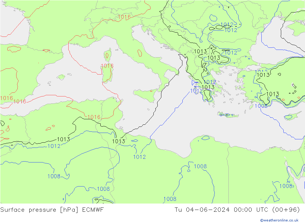 Surface pressure ECMWF Tu 04.06.2024 00 UTC