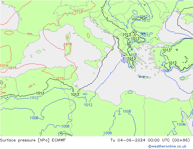 Surface pressure ECMWF Tu 04.06.2024 00 UTC