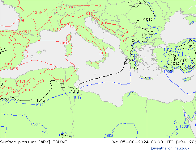 Surface pressure ECMWF We 05.06.2024 00 UTC