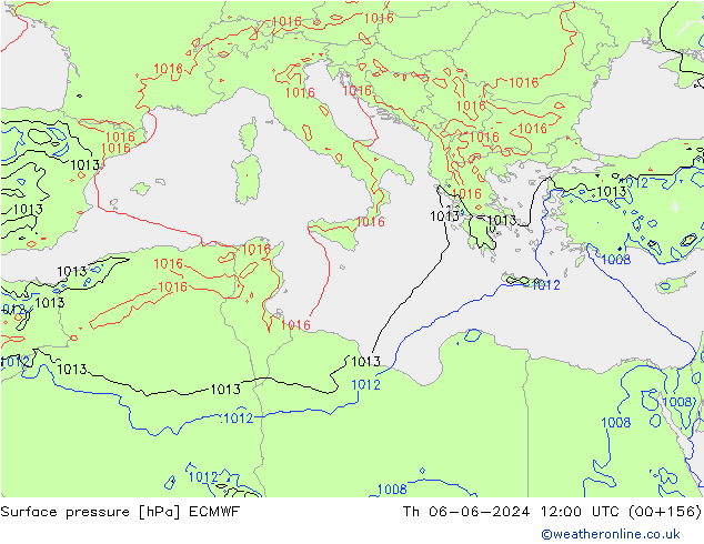 Surface pressure ECMWF Th 06.06.2024 12 UTC