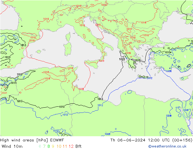 High wind areas ECMWF Qui 06.06.2024 12 UTC