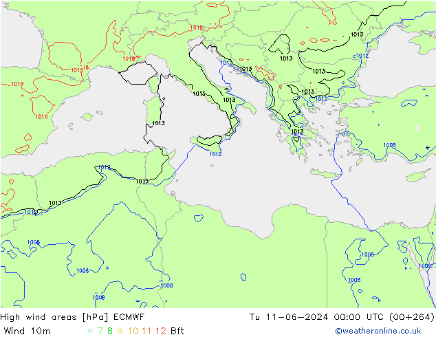 yüksek rüzgarlı alanlar ECMWF Sa 11.06.2024 00 UTC