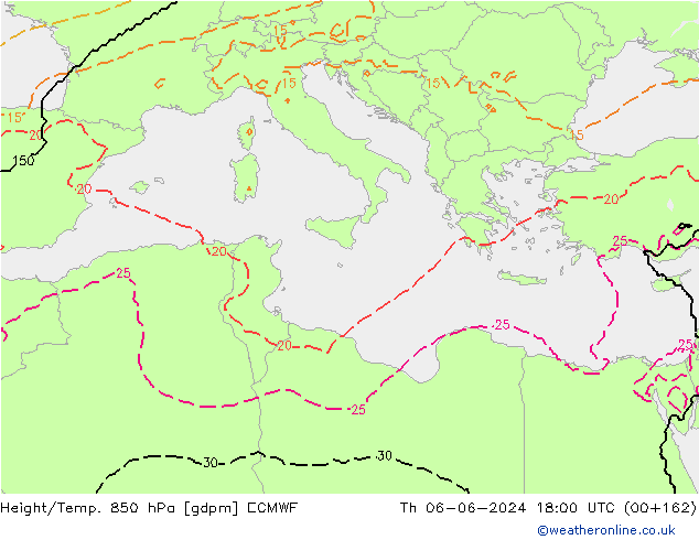 Height/Temp. 850 hPa ECMWF Čt 06.06.2024 18 UTC