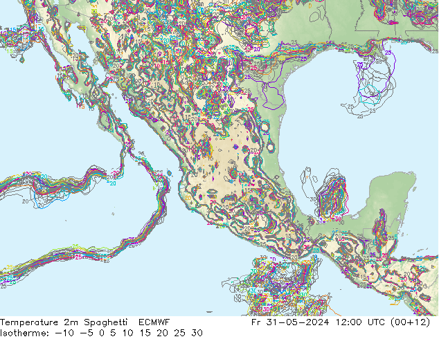 Temperatuurkaart Spaghetti ECMWF vr 31.05.2024 12 UTC