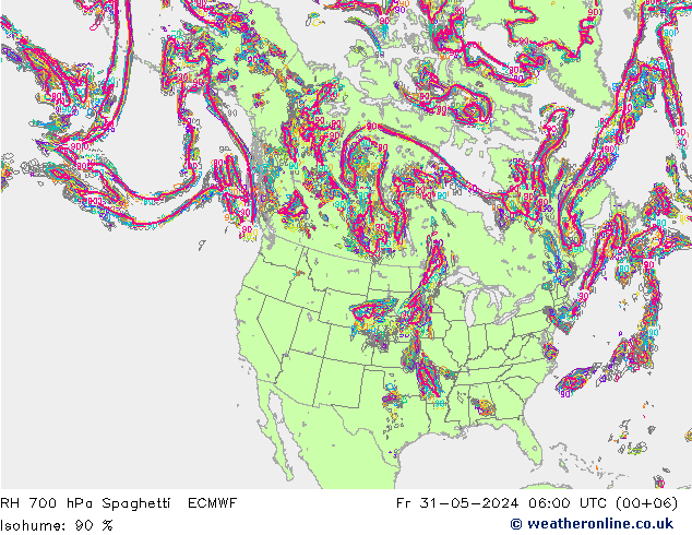 RH 700 hPa Spaghetti ECMWF Fr 31.05.2024 06 UTC