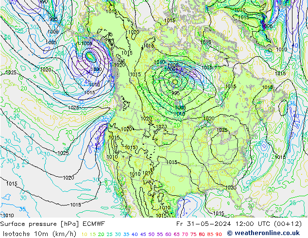 Isotachs (kph) ECMWF Fr 31.05.2024 12 UTC