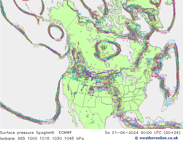 Surface pressure Spaghetti ECMWF Sa 01.06.2024 00 UTC