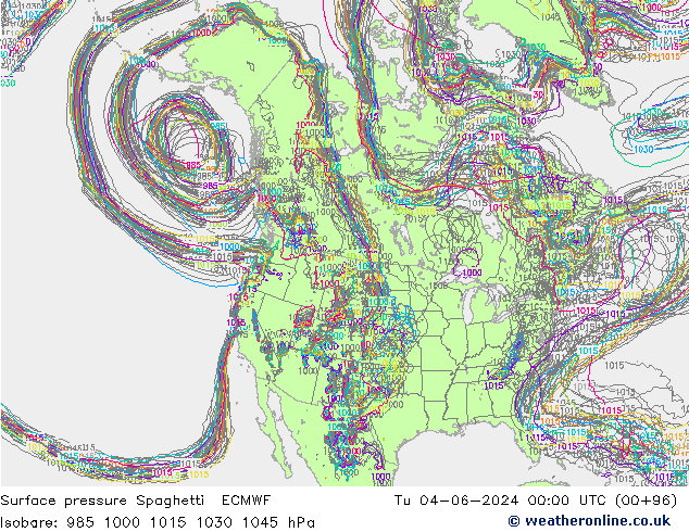 Surface pressure Spaghetti ECMWF Tu 04.06.2024 00 UTC