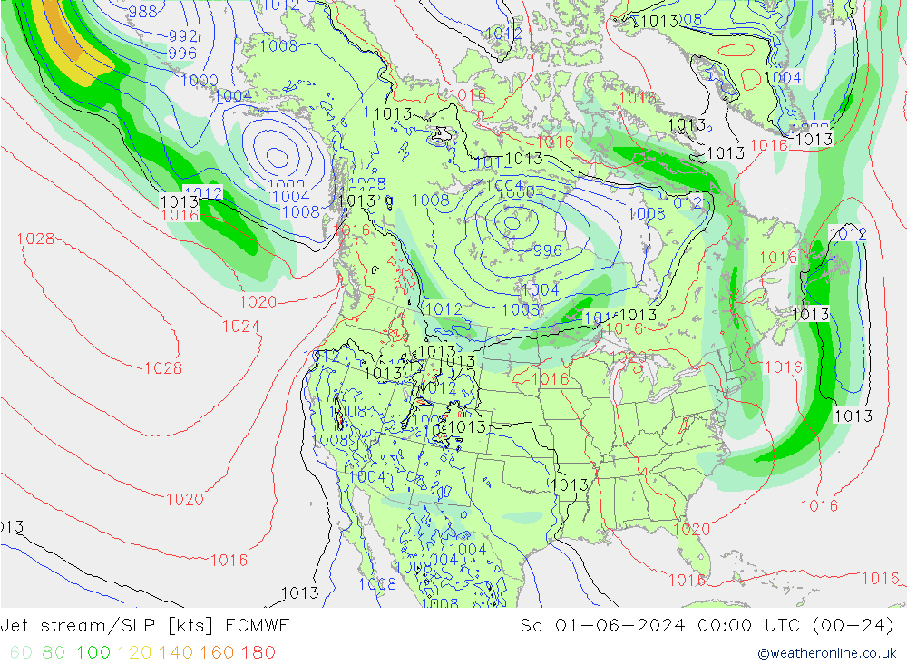 高速氣流/地面气压 ECMWF 星期六 01.06.2024 00 UTC