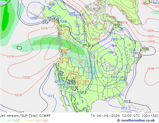 Straalstroom/SLP ECMWF do 06.06.2024 12 UTC