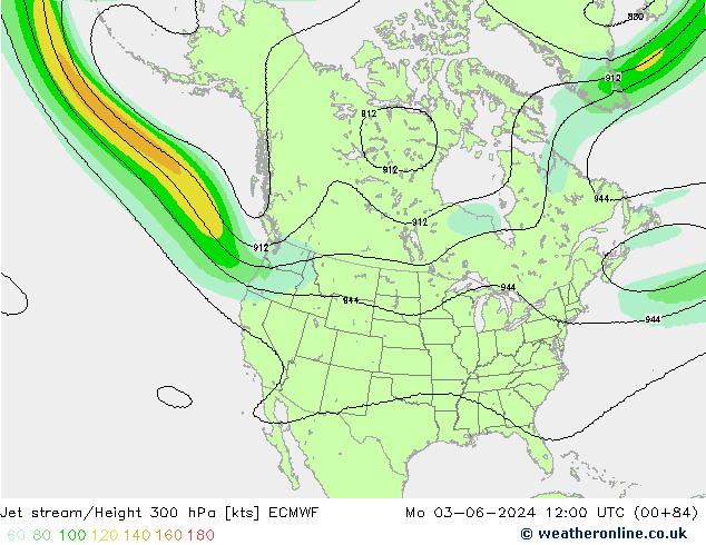 Jet stream/Height 300 hPa ECMWF Mo 03.06.2024 12 UTC