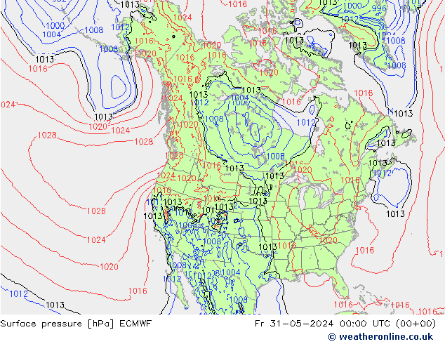 Luchtdruk (Grond) ECMWF vr 31.05.2024 00 UTC