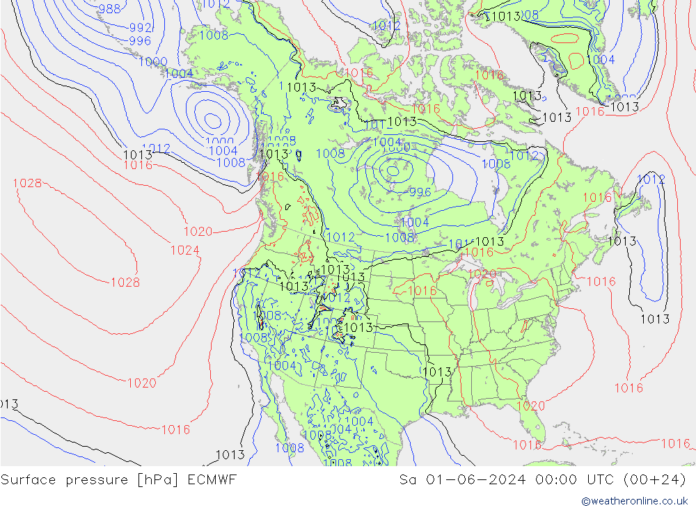 Pressione al suolo ECMWF sab 01.06.2024 00 UTC