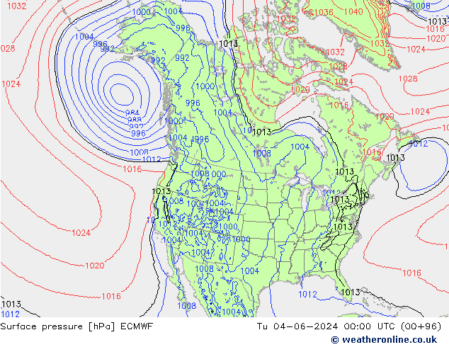 Surface pressure ECMWF Tu 04.06.2024 00 UTC