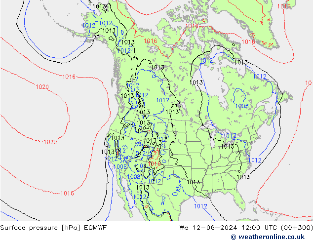 Atmosférický tlak ECMWF St 12.06.2024 12 UTC