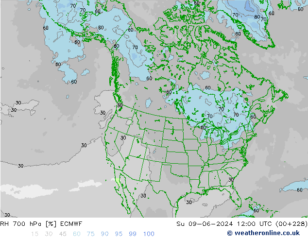 Humedad rel. 700hPa ECMWF dom 09.06.2024 12 UTC