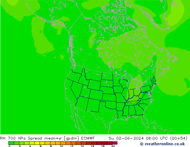 RH 700 hPa Spread ECMWF Dom 02.06.2024 06 UTC