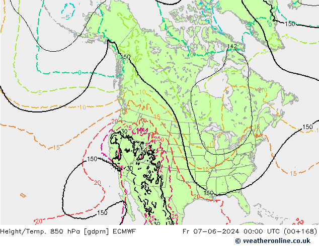 Height/Temp. 850 hPa ECMWF Pá 07.06.2024 00 UTC