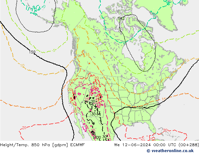 Height/Temp. 850 hPa ECMWF Qua 12.06.2024 00 UTC