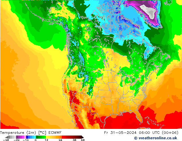 Temperaturkarte (2m) ECMWF Fr 31.05.2024 06 UTC