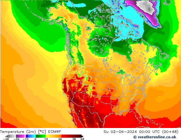 Temperature (2m) ECMWF Su 02.06.2024 00 UTC