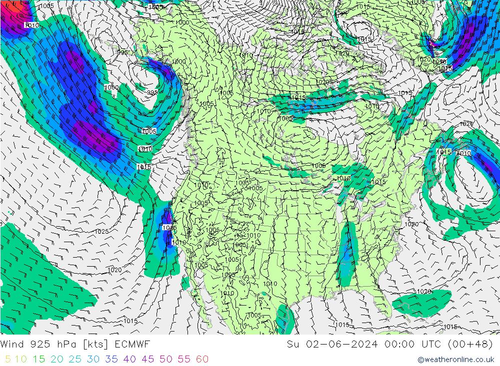 Viento 925 hPa ECMWF dom 02.06.2024 00 UTC