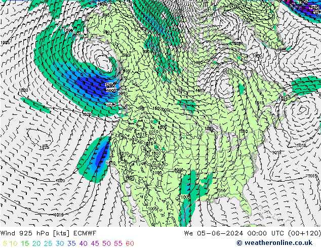 Vent 925 hPa ECMWF mer 05.06.2024 00 UTC