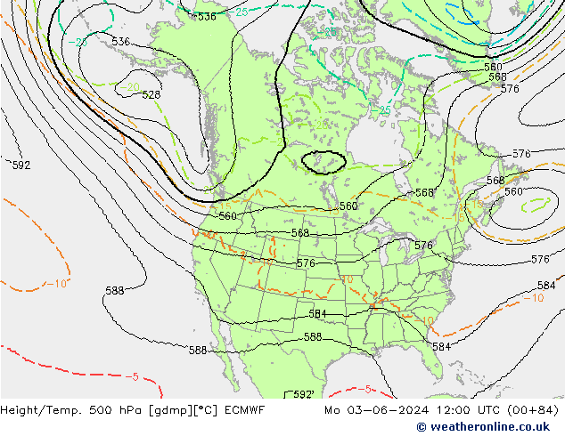 Yükseklik/Sıc. 500 hPa ECMWF Pzt 03.06.2024 12 UTC