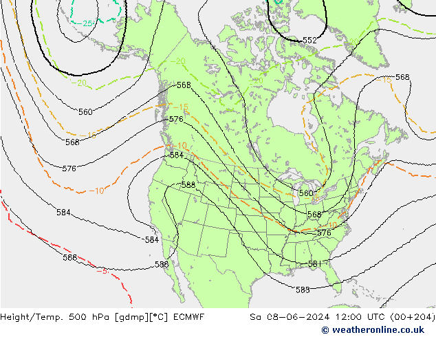 Hoogte/Temp. 500 hPa ECMWF za 08.06.2024 12 UTC