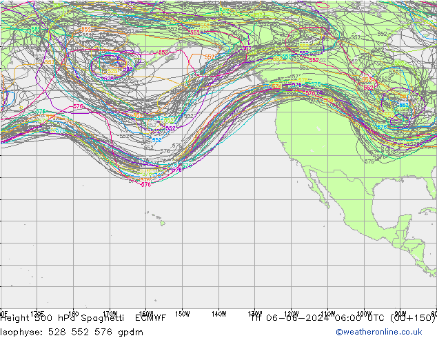 Hoogte 500 hPa Spaghetti ECMWF do 06.06.2024 06 UTC