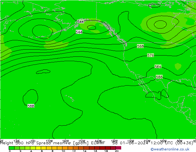 Height 500 hPa Spread ECMWF Sáb 01.06.2024 12 UTC