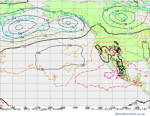 Hoogte/Temp. 850 hPa ECMWF vr 31.05.2024 18 UTC