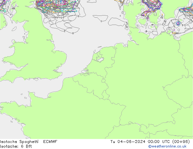 Isotachen Spaghetti ECMWF Di 04.06.2024 00 UTC